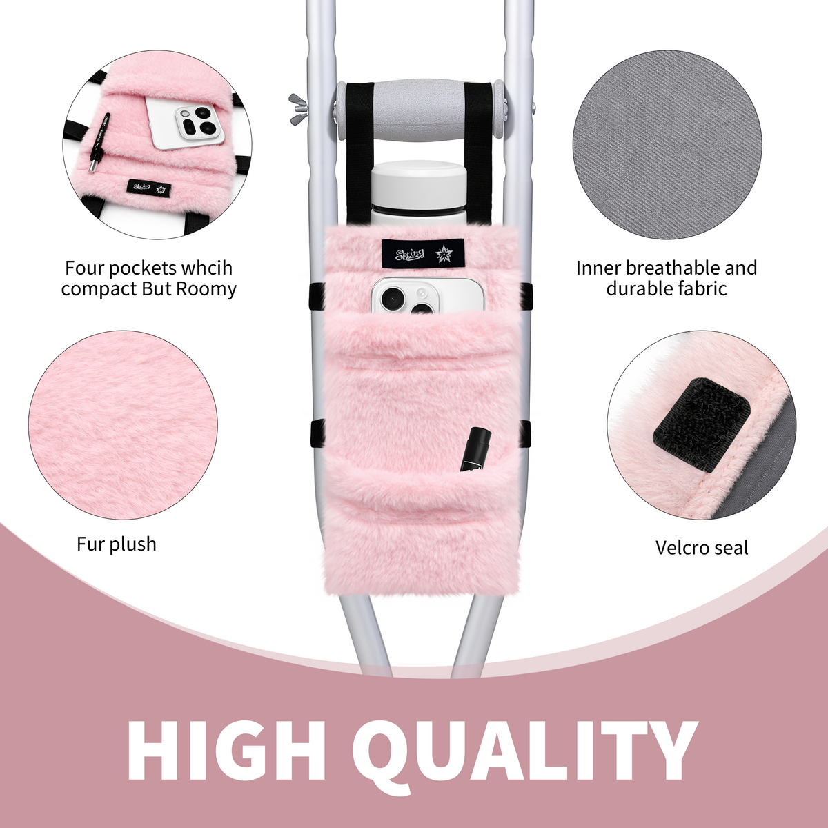 Color-​SPRING SEAON Plush Crutches Padding & Crutch Bag (5 PCS) - SpringSeaon