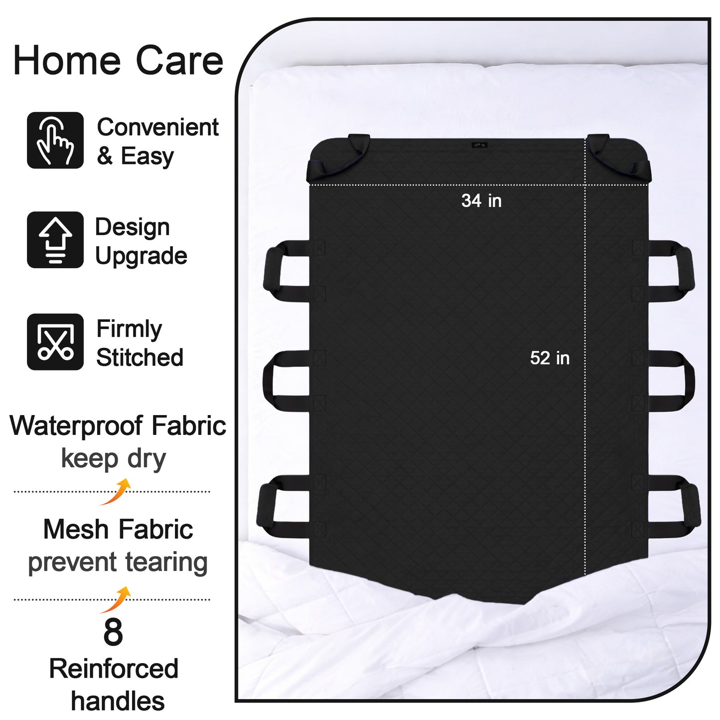 SPRING SEAON 34" x 52" Positioning Bed Pad, Waterproof Transfer Sheet with 8 Reinforced Handles