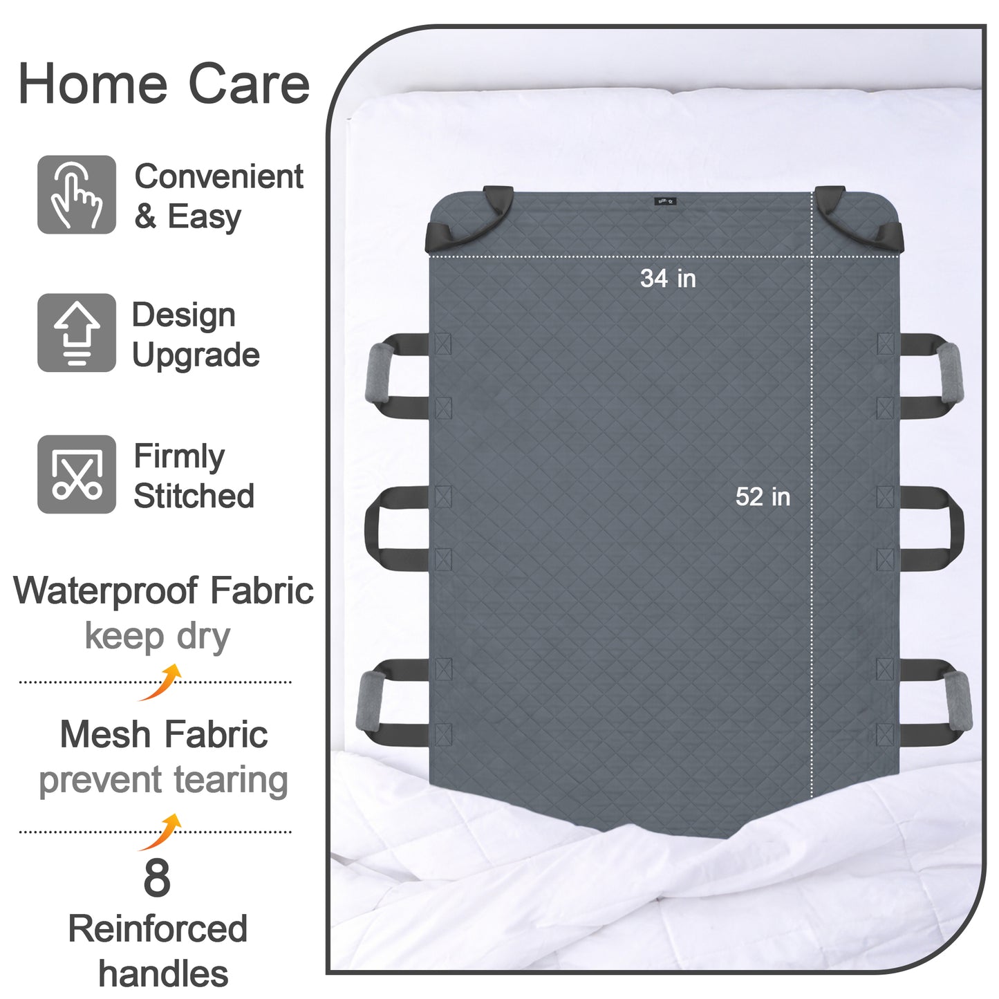 SPRING SEAON 34" x 52" Positioning Bed Pad, Waterproof Transfer Sheet with 8 Reinforced Handles