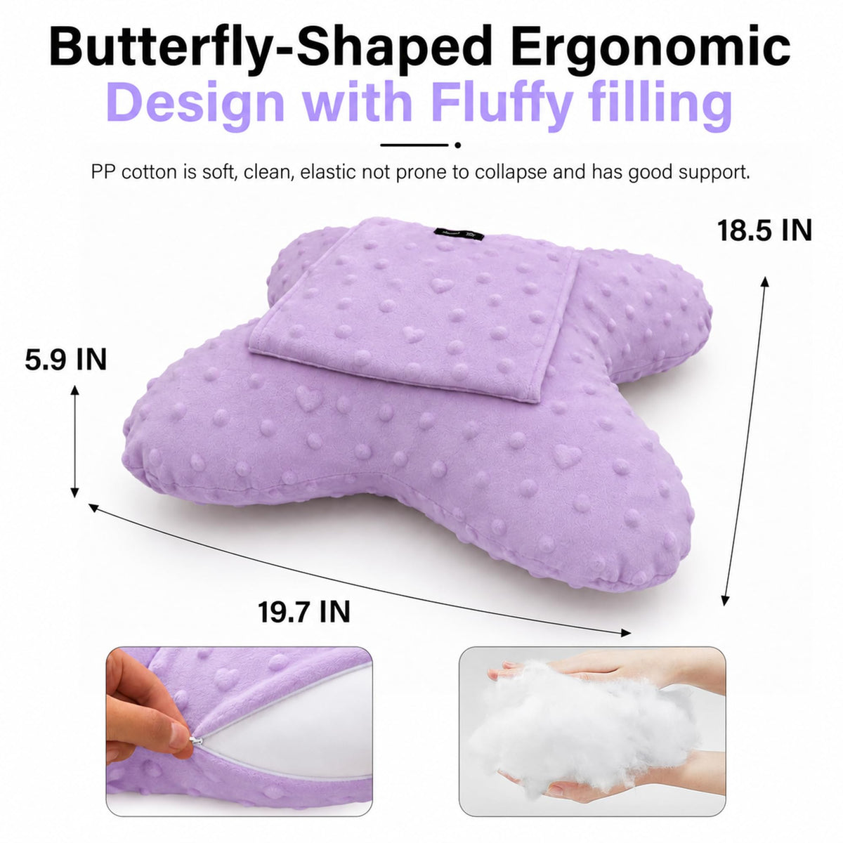 Purple-​SPRING SEAON Butterfly Chest Support Pillow with Adjustable Strap & Dual Pockets