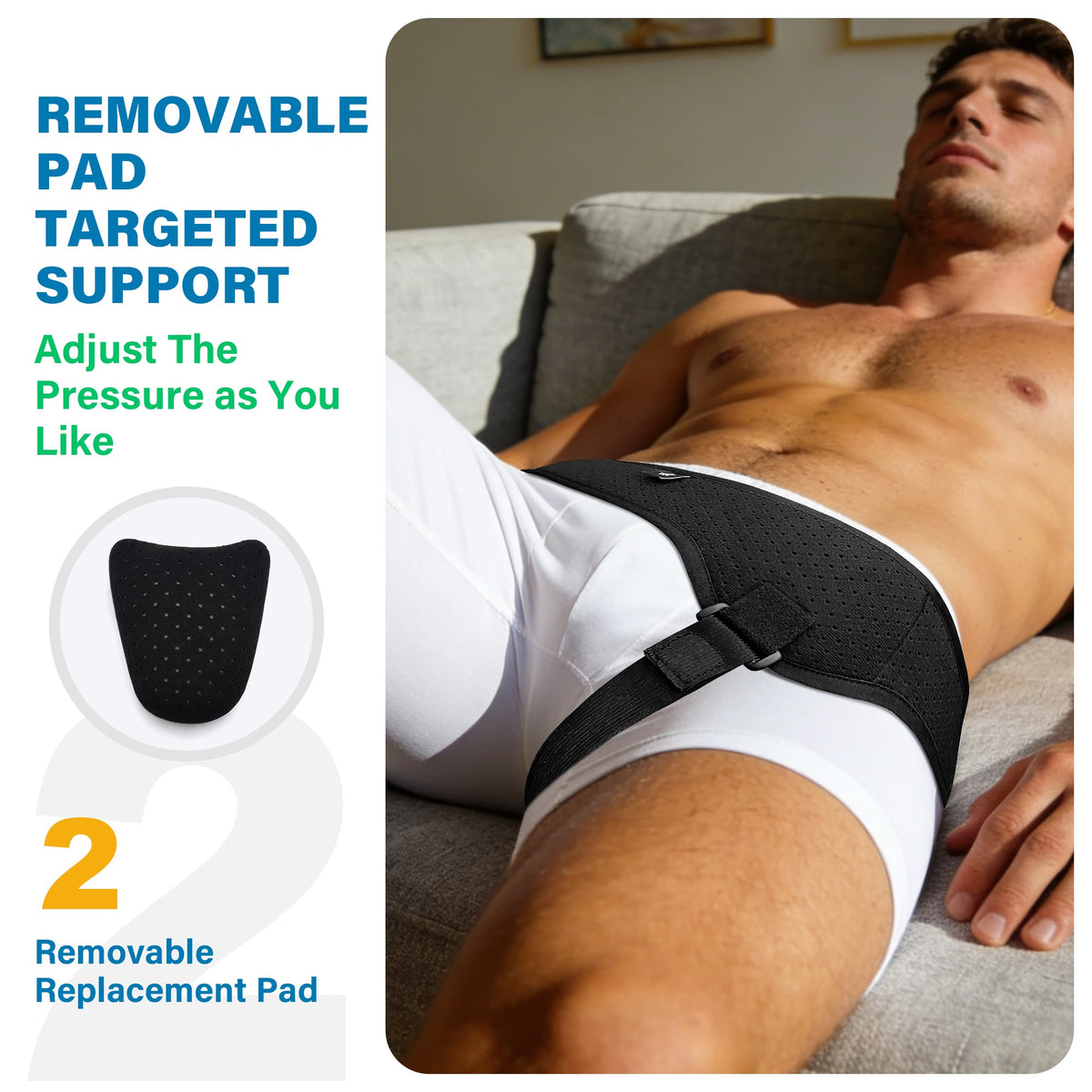 Color-​SPRING SEAON Hernia Belt with 2 Replaceable Pressure Pads, Anti-Slip Support Belt for Men & Women, Discreet 1.5" Design for Daily Wear - SpringSeaon