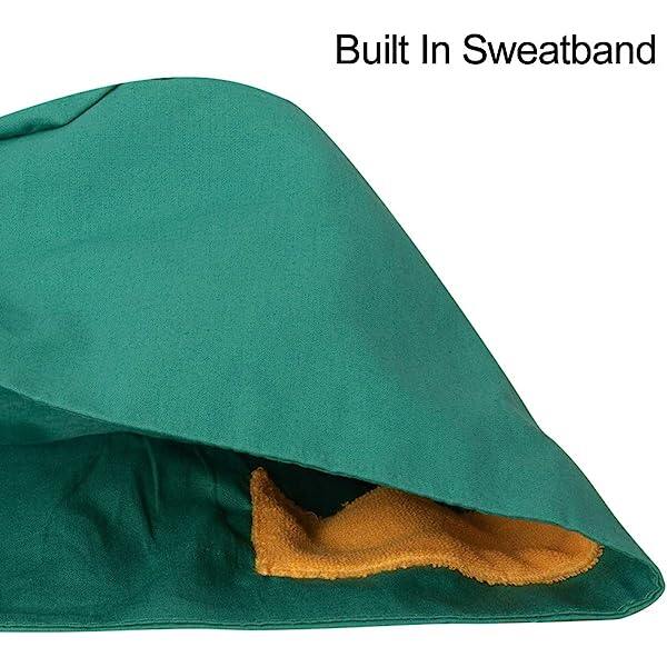Women's Forest Green Beanies Working Cap Button Sweatband Headband Elastic Hat Adjustable Bouffant Cap Adjustable