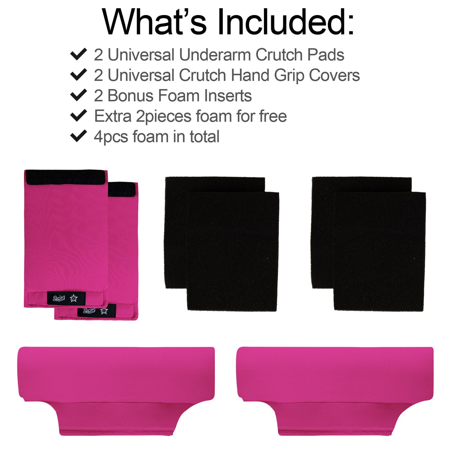 SpringSeaon Black Universal Underarm Crutch Pads & Hand Grips (Set of 4) - Breathable & Anti-Slip