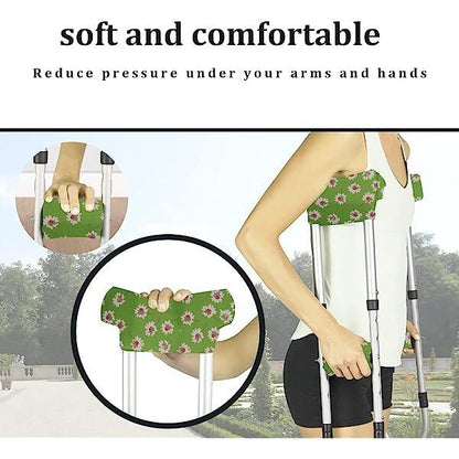 Underarm Crutch's Pad and Hand Grip Covers Universal Forearm Handle Padded Cushion Sets Accessories for Crutches (Green Flower)