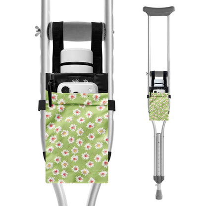 SpringSeaon Lightweight Crutch Storage Pouch,Water-Proof Crutch Bag-Crutches Accessories-Green flower