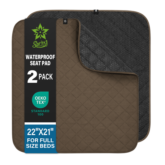 SPRING SEAON Waterproof Chair Pad 22" x 21", Washable Reusable Non-Slip Seat Cover for Wheelchair, Bed, Car & Recliner(Khaki)