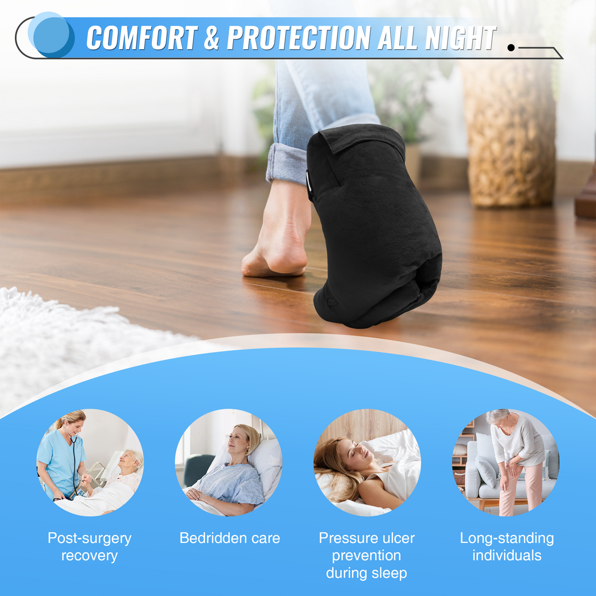 black-​Heel Protectors with Hot/Cold Pack Pocket - Adjustable Plush Ankle Cushion