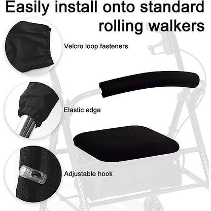 black-​Unisex Rollator Walker Seat and Backrest Covers - Universal Soft Rollator Accessories 