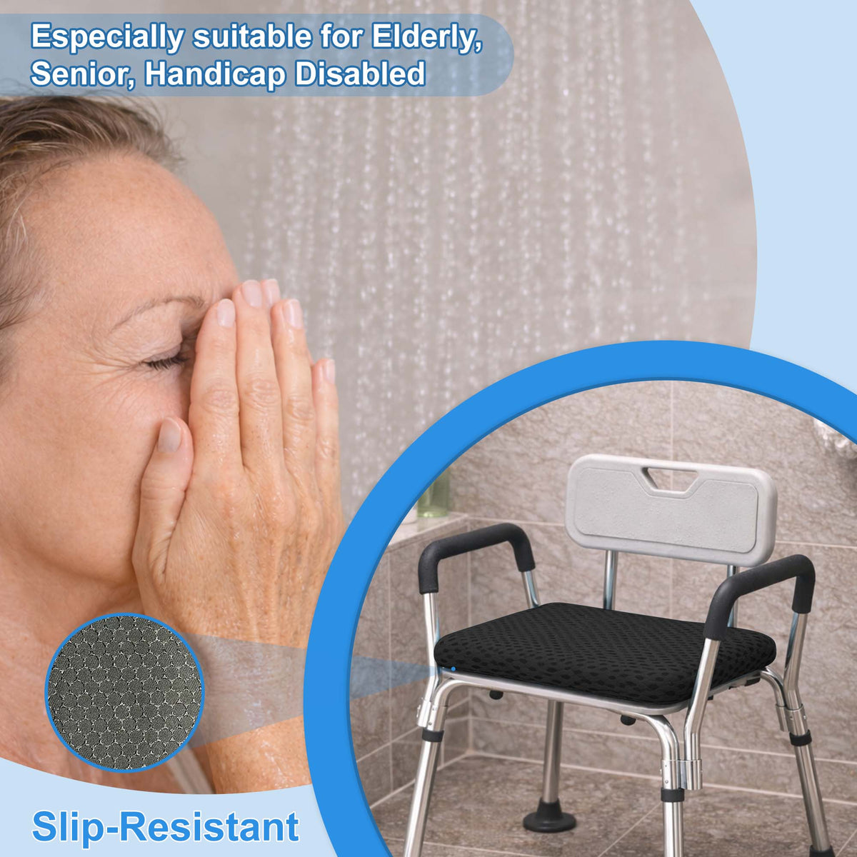 Color-​SPRING SEAON Non-Slip Gel Shower Chair Cushion – Quick-Dry Mesh Bath Seat Pad - SpringSeaon