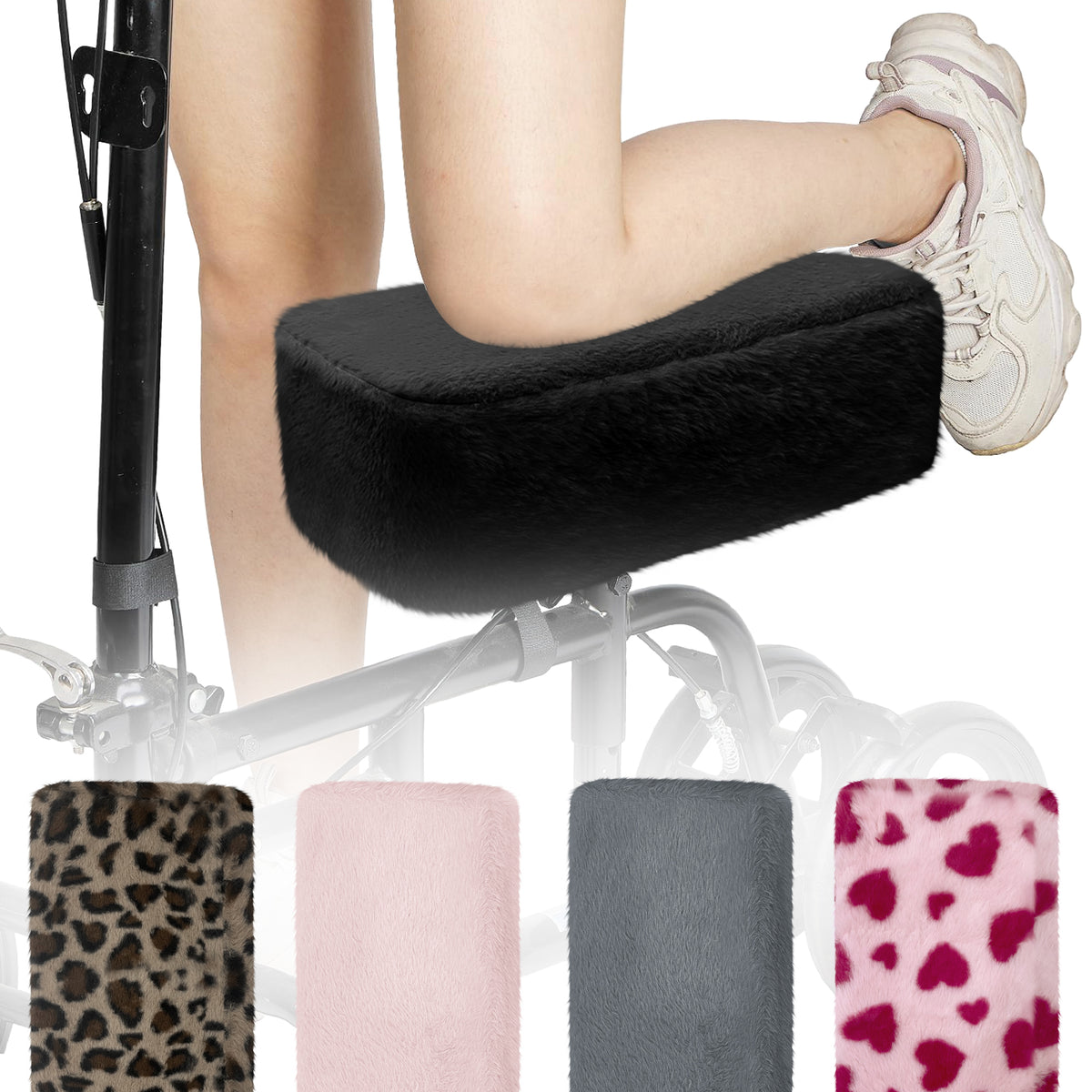 Black-​SPRING SEAON Knee Scooter Pad Cover - Soft Fluffy Plush Memory Foam 2 Inch Thick Universal Fit (5 Colors） - SpringSeaon