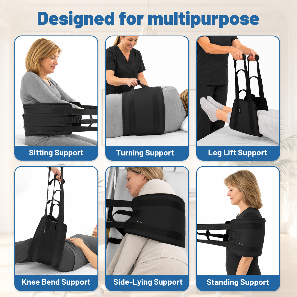 SPRING SEAON Transfer Sling with 6 Handles - Adjustable Support Belt 350 lb, S/M