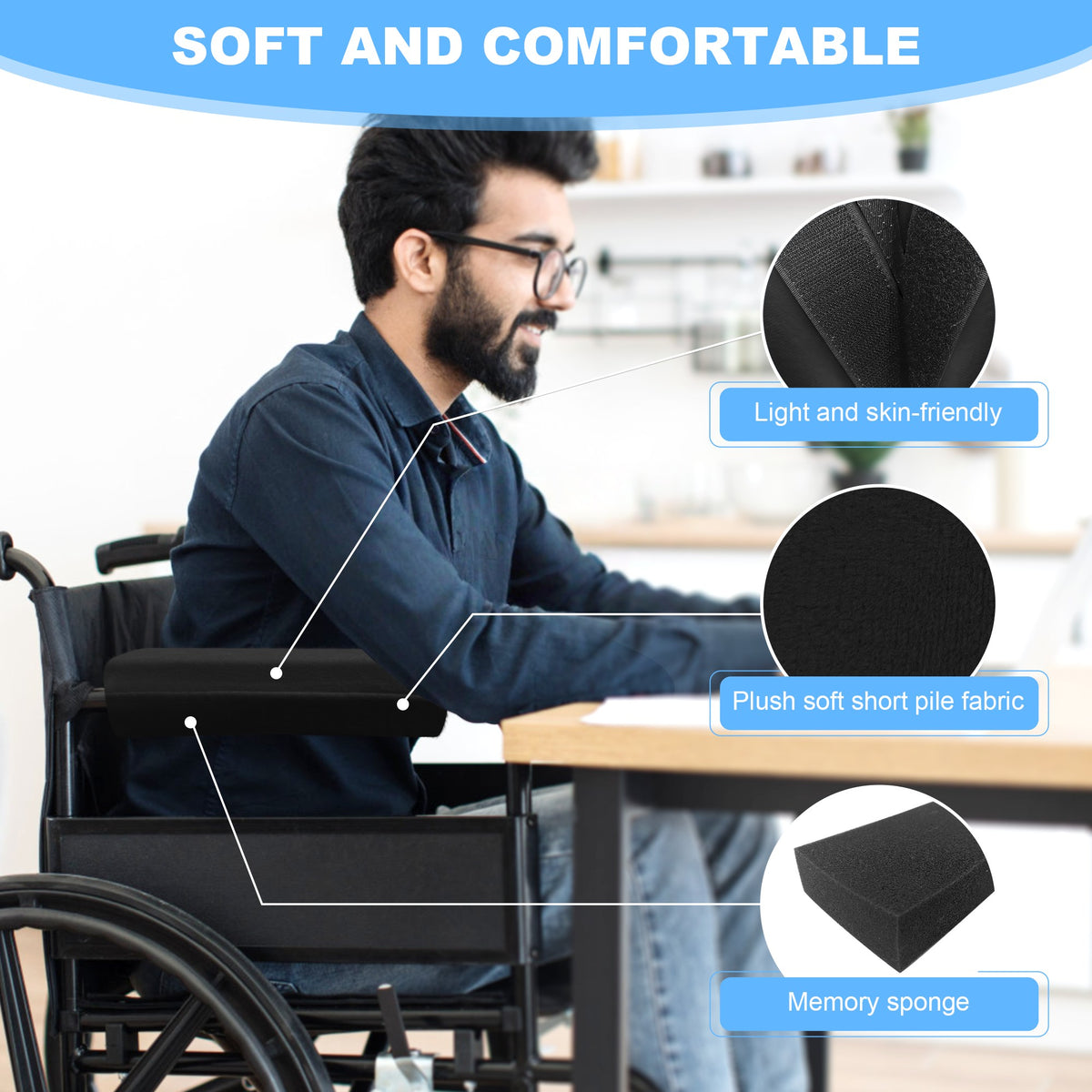 Color-​SPRING SEAON Plush Velvet Armrest Pads for Wheelchair and Office Chair 3Colors - SpringSeaon