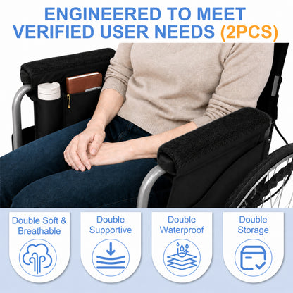 SPRING SEAON 2 Pack Wheelchair Armrest Pads and Waterproof Side Bag