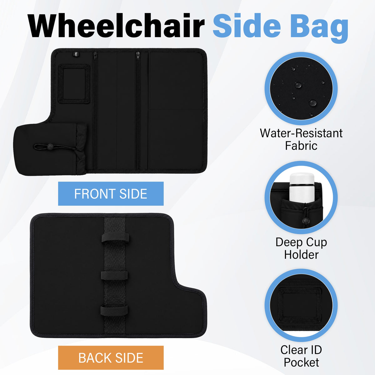 SPRING SEAON Wheelchair Side Bag with Cup Holder & Armrest Pouch - Multi-Pocket Organizer