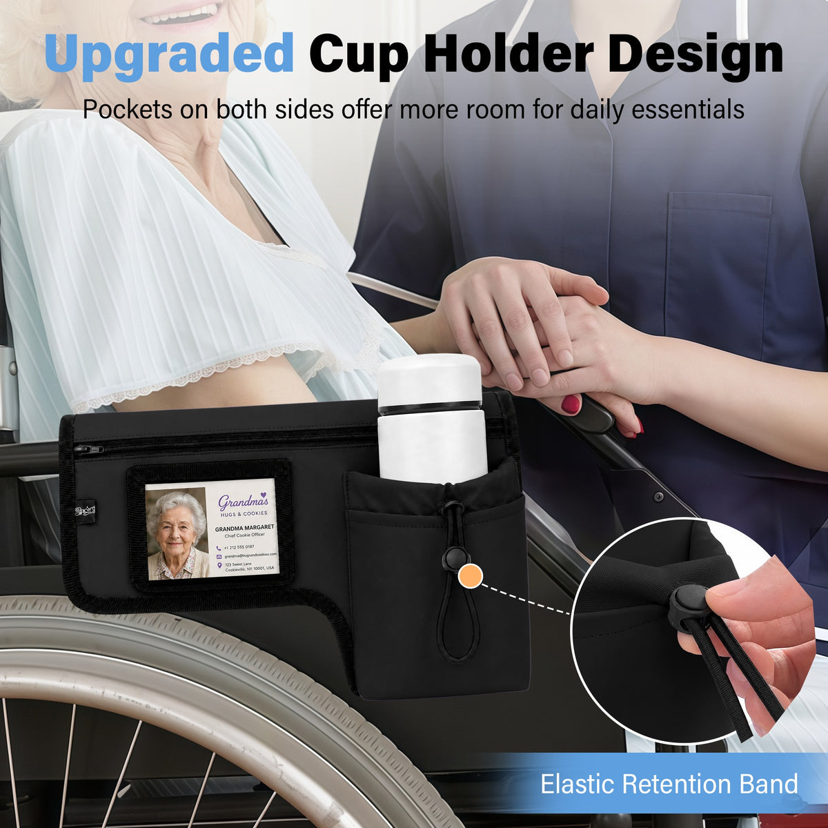 SPRING SEAON Wheelchair Side Bag with Cup Holder & Armrest Pouch - Multi-Pocket Organizer
