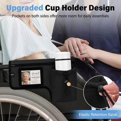 SPRING SEAON Wheelchair Side Bag with Cup Holder & Armrest Pouch - Multi-Pocket Organizer