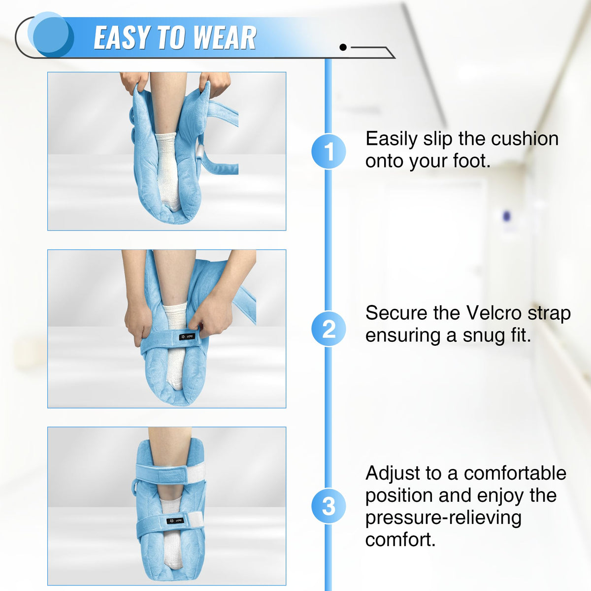 blue-​Heel Protectors with Hot/Cold Pack Pocket - Adjustable Plush Ankle Cushion