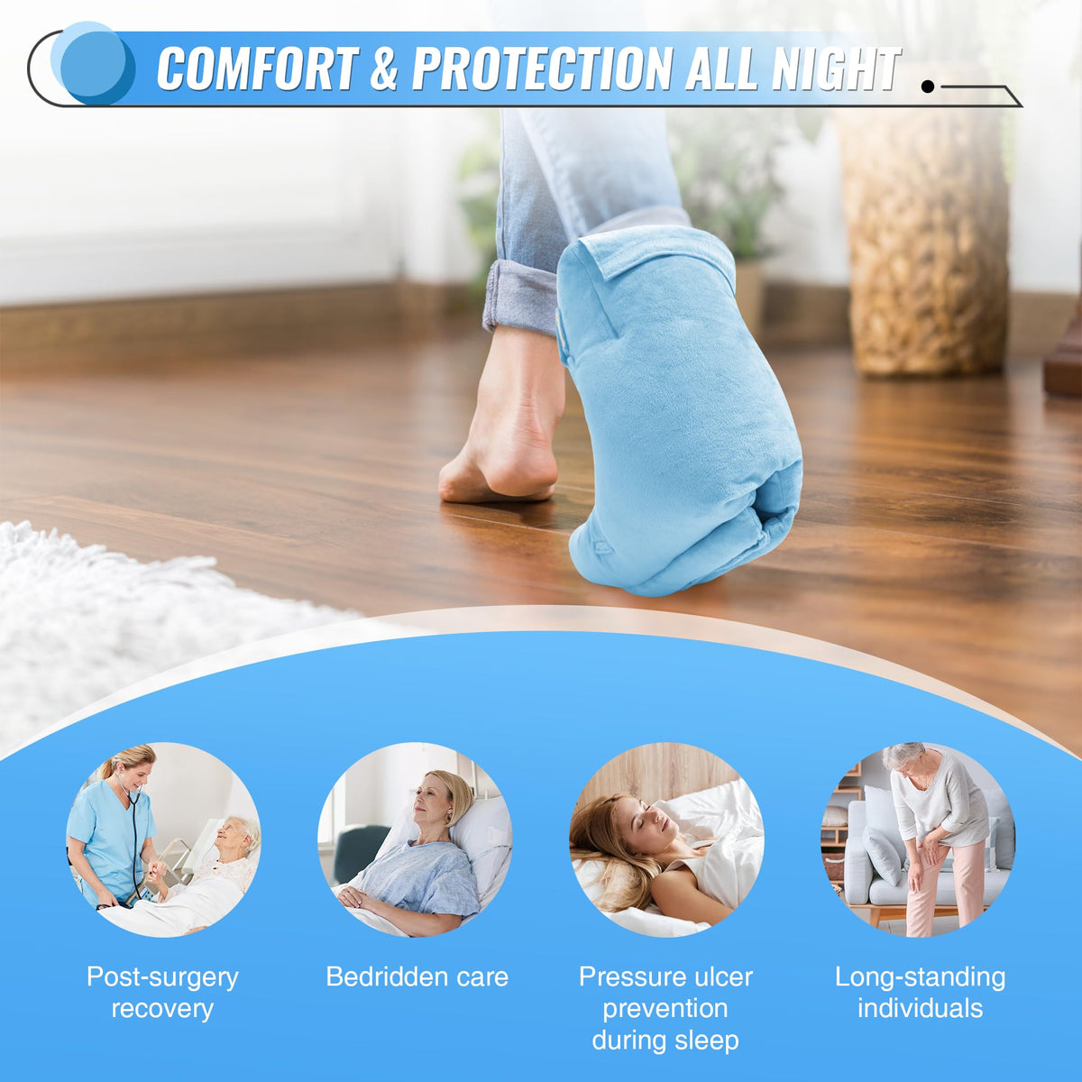 blue-​Heel Protectors with Hot/Cold Pack Pocket - Adjustable Plush Ankle Cushion