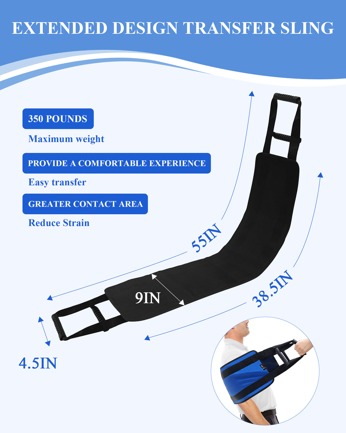 Color-​SPRING SEAON Transfer Sling - Essential Transfer Belt Lifting Strap with Mobility Aids for Seniors (Blue) - SpringSeaon