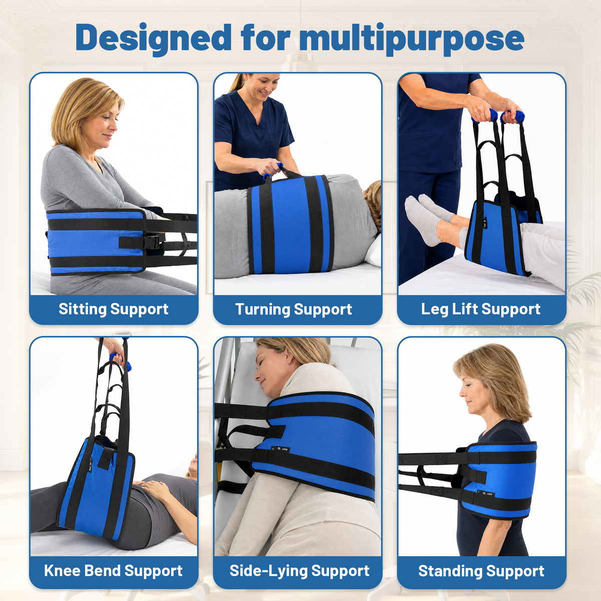 SPRING SEAON Transfer Sling with 6 Handles - Adjustable Support Belt 350 lb, S/M