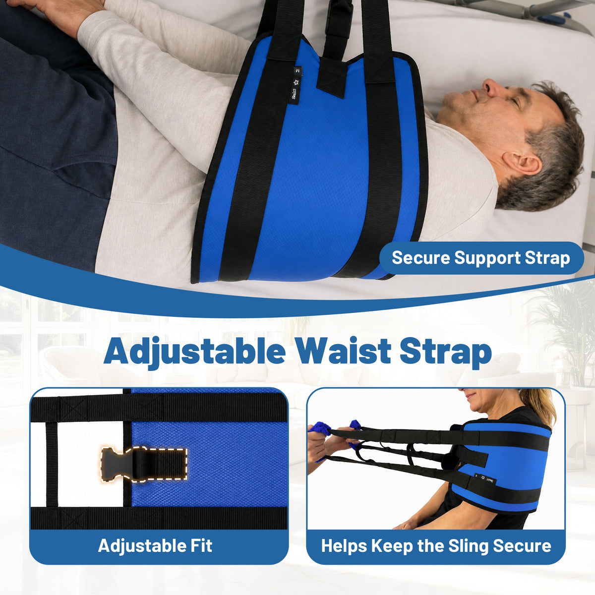 SPRING SEAON Transfer Sling with 6 Handles - Adjustable Support Belt 350 lb, S/M