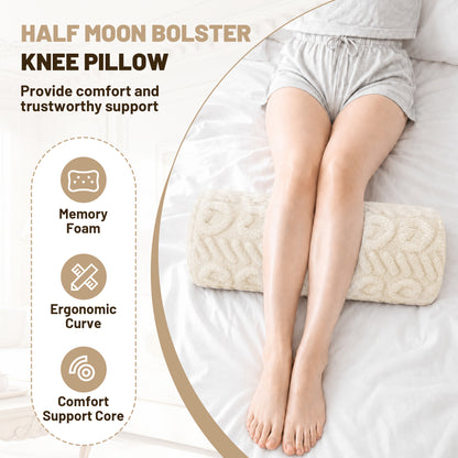SPRING SEAON Half Moon Knee Pillow - Plush Cover, Memory Foam, 17 Inch