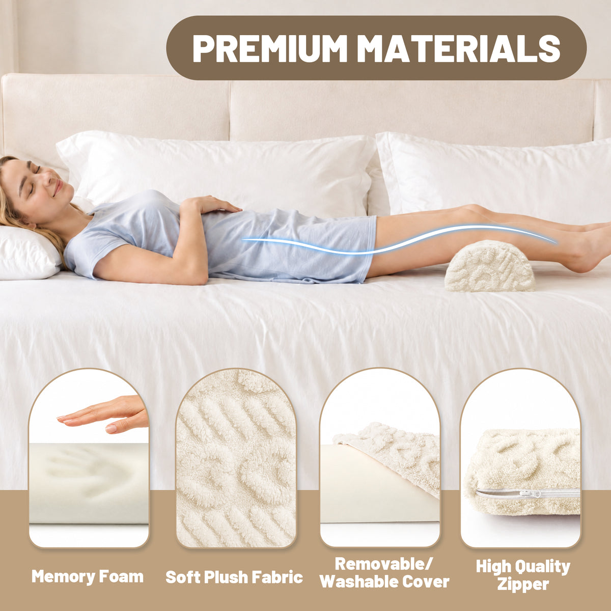SPRING SEAON Half Moon Knee Pillow - Plush Cover, Memory Foam, 17 Inch
