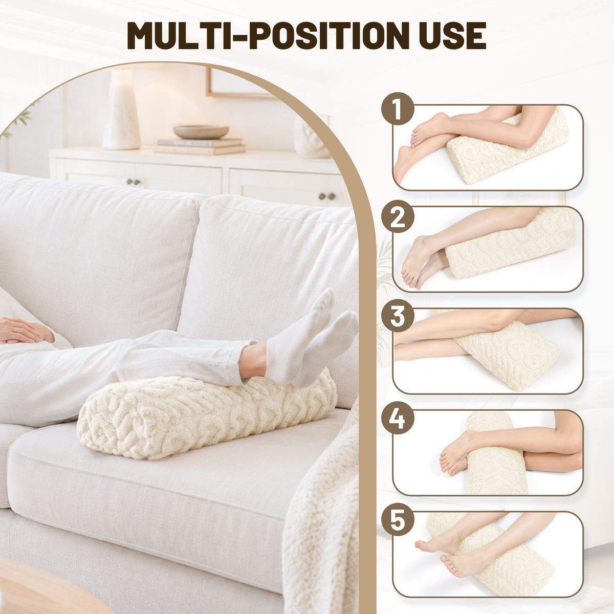 SPRING SEAON Half Moon Knee Pillow - Plush Cover, Memory Foam, 17 Inch