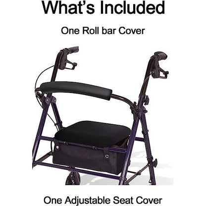 Unisex Rollator Walker Seat and Backrest Covers - Universal Soft Rollator Accessories Black