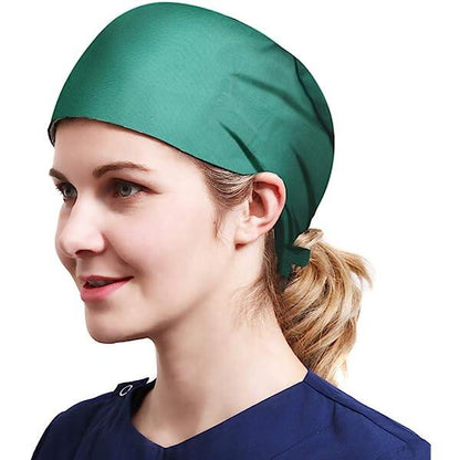 Women's Forest Green Beanies Working Cap Button Sweatband Headband Elastic Hat Adjustable Bouffant Cap Adjustable
