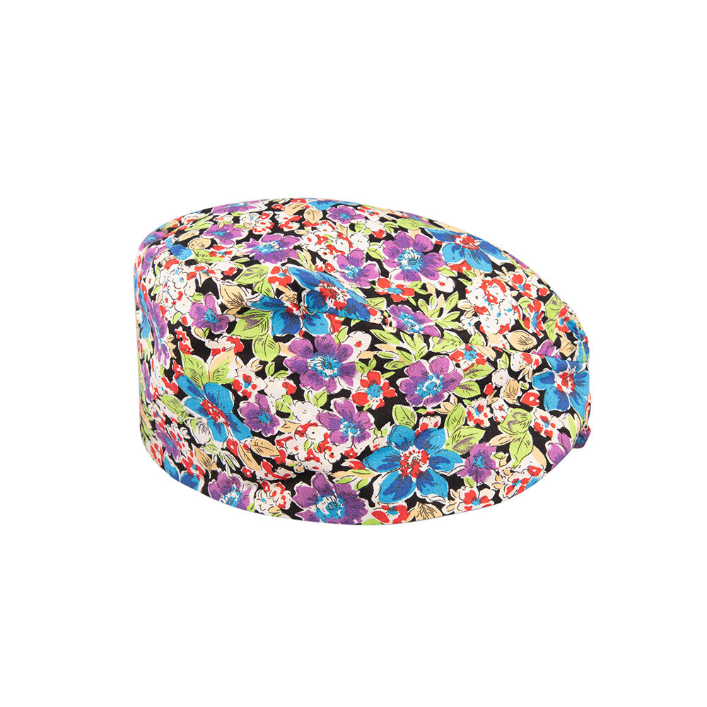 Women's Purple Flower Beanies Working Cap Button Sweatband Headband Elastic Hat Adjustable Bouffant Cap Adjustable