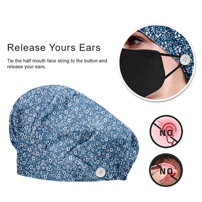 Women's  Flower Bouffant Hats Beanies Working Cap Button Sweatband Adjustable