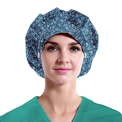 Women's  Flower Bouffant Hats Beanies Working Cap Button Sweatband Adjustable