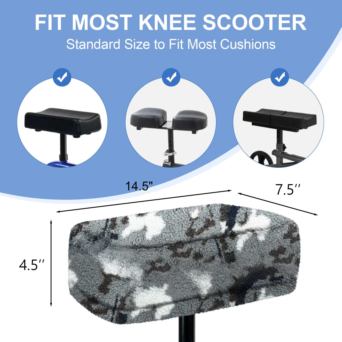 Gray Camo-​SPRING SEAON Plush Fleece Knee Scooter Cushion Pad Cover for Adults Pattern 3 colors - SpringSeaon