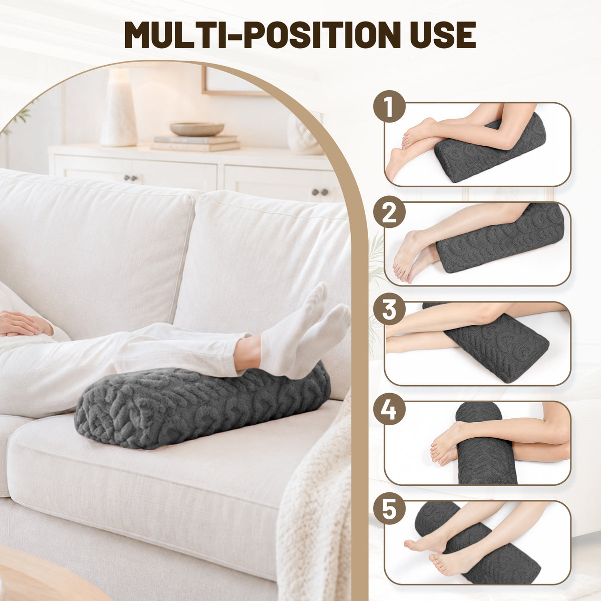 SPRING SEAON Half Moon Knee Pillow - Plush Cover, Memory Foam, 17 Inch