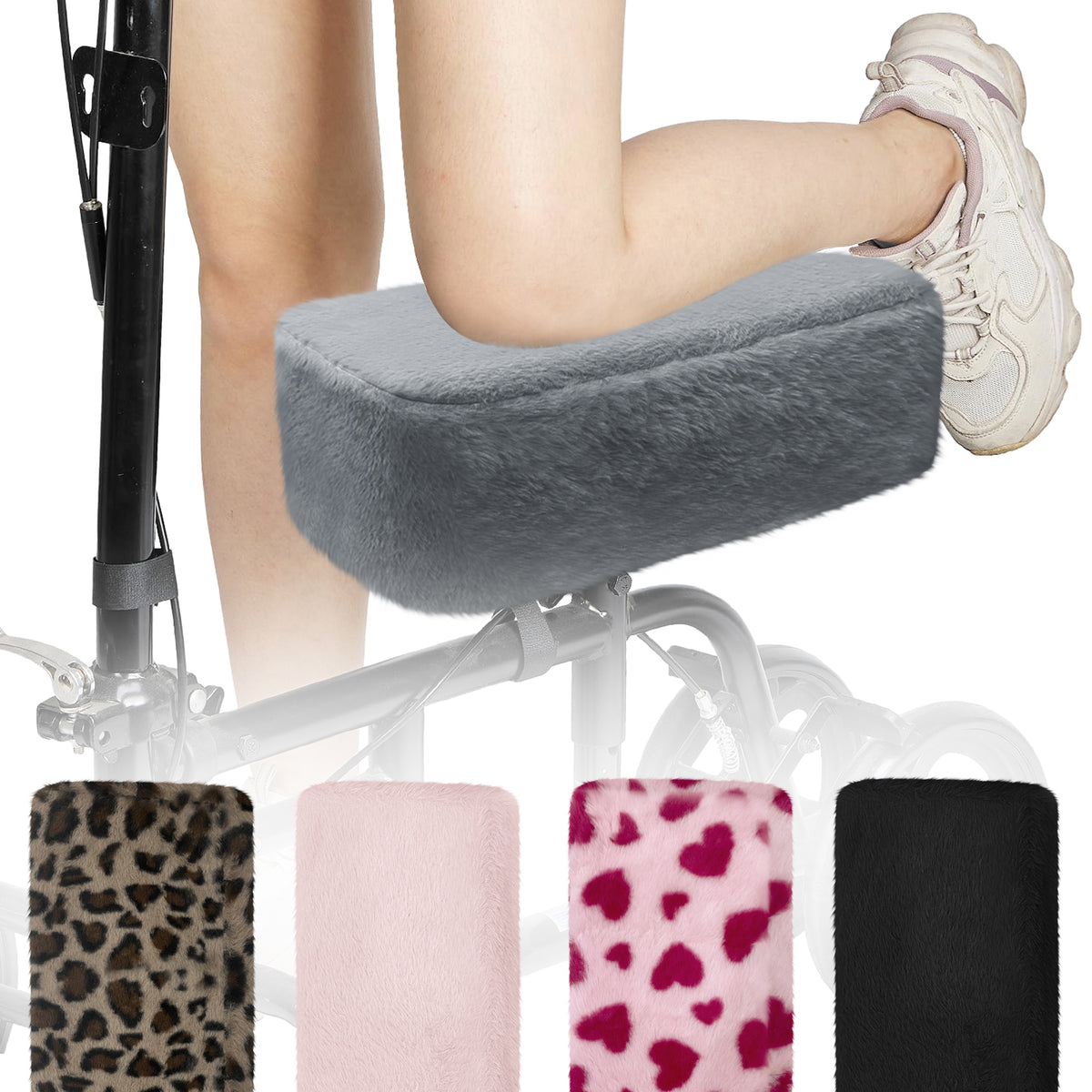 grey-​SPRING SEAON Knee Scooter Pad Cover - Soft Fluffy Plush Memory Foam 2 Inch Thick Universal Fit (5 Colors） - SpringSeaon