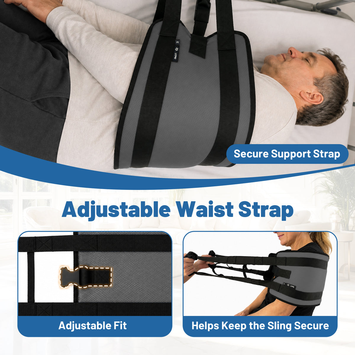 SPRING SEAON Transfer Sling with 6 Handles - Adjustable Support Belt 350 lb, S/M