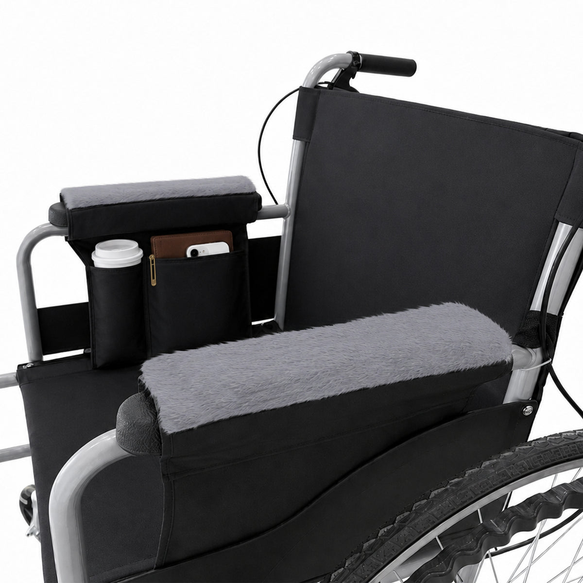 SPRING SEAON 2 Pack Wheelchair Armrest Pads and Waterproof Side Bag