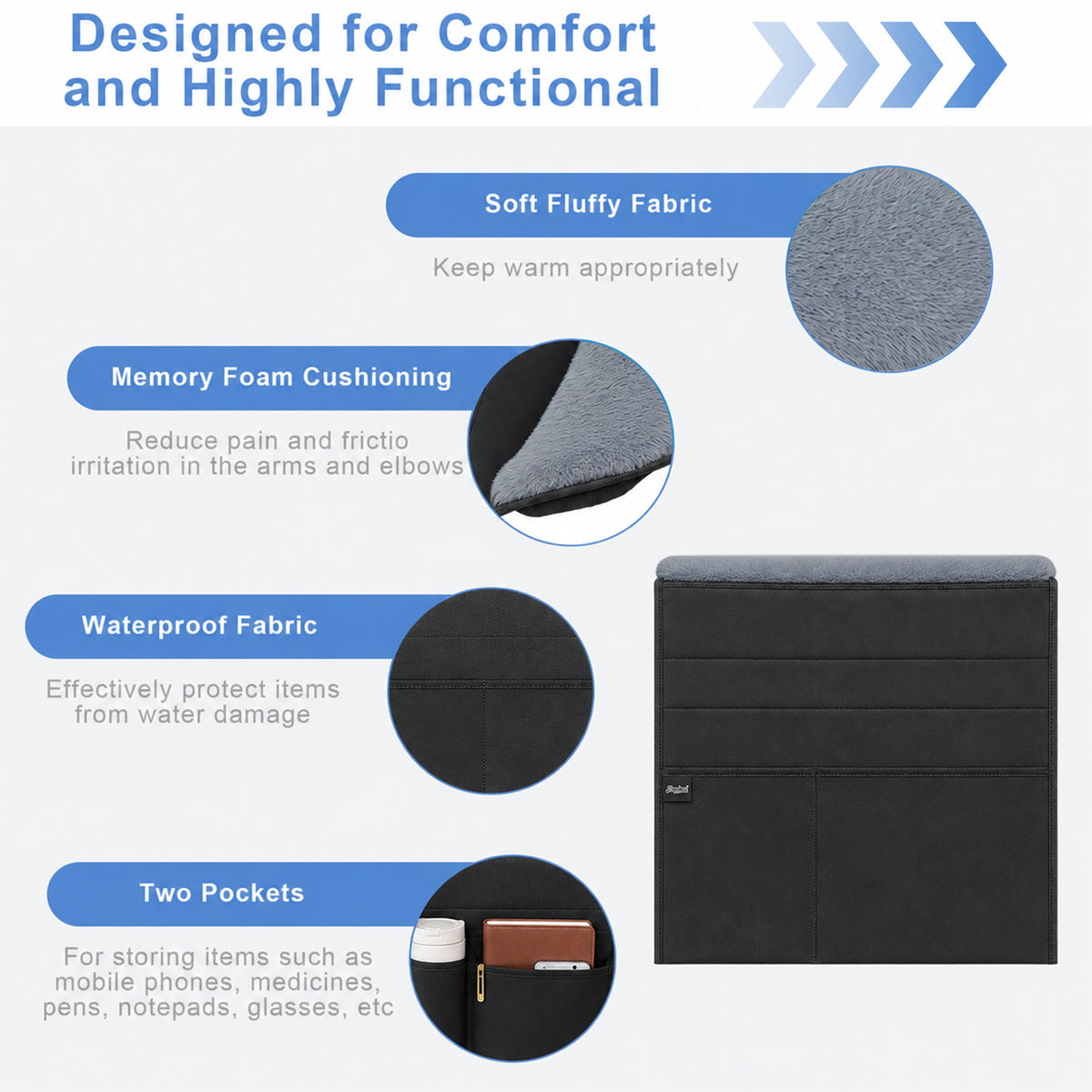 SPRING SEAON 2 Pack Wheelchair Armrest Pads and Waterproof Side Bag