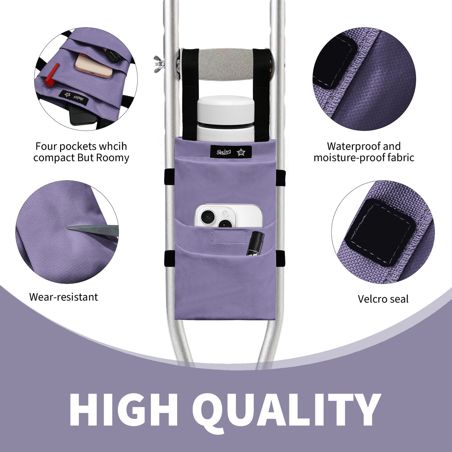 SpringSeaon Water-Proof Crutch Pouch- Lightweight Universal Storage Bag-Crutch Accessories