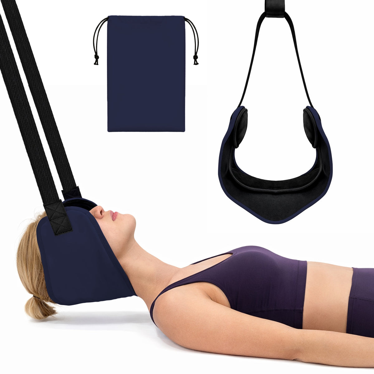 Color-​SPRING SEAON Adjustable Neck Hammock Neck Stretcher - Portable with 2 Pads for Home & Office (Navy Blue) - SpringSeaon