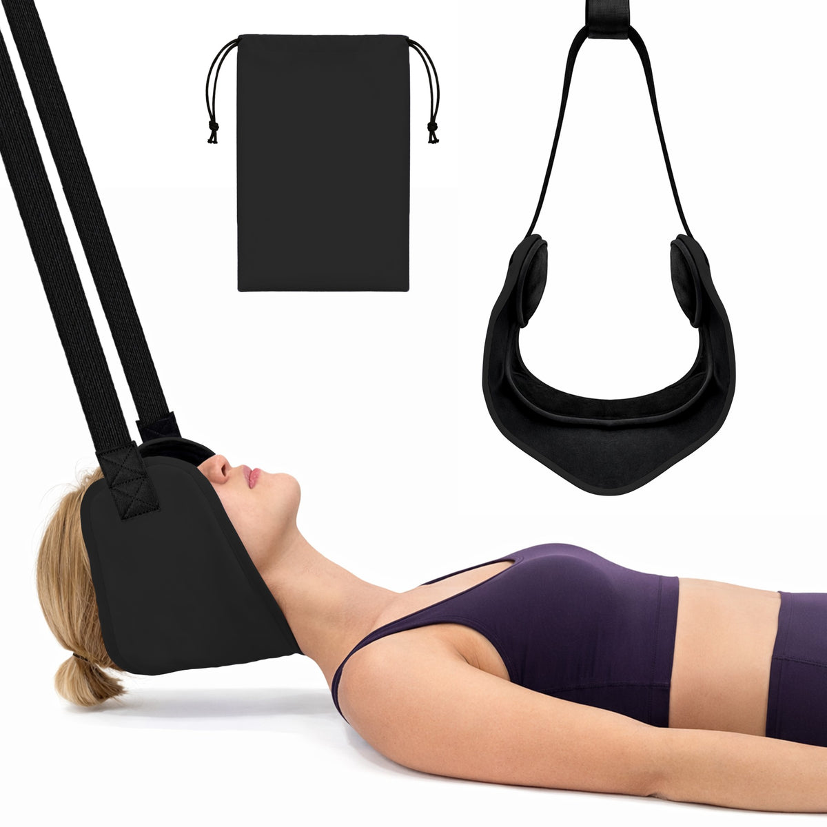 Color-​SPRING SEAON Adjustable Neck Hammock Neck Stretcher - Portable with 2 Pads for Home & Office (Navy Blue) - SpringSeaon