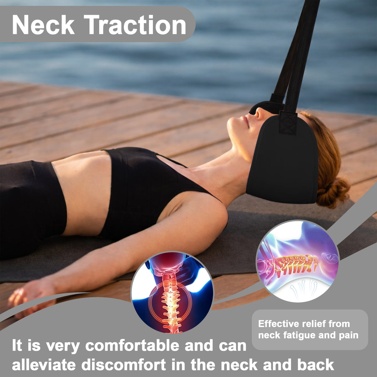 Color-​SPRING SEAON Adjustable Neck Hammock Neck Stretcher - Portable with 2 Pads for Home & Office (Navy Blue) - SpringSeaon