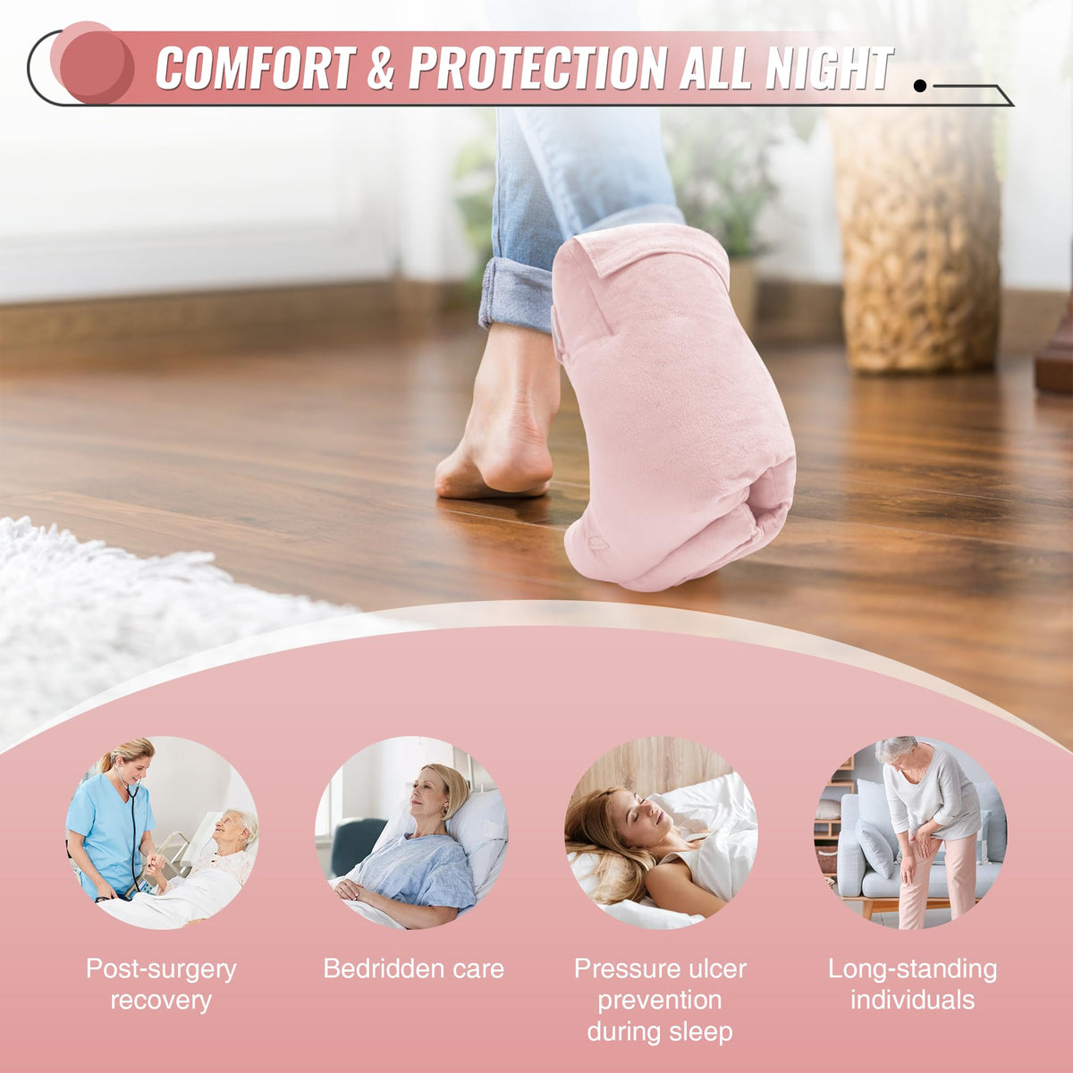 pink-​Heel Protectors with Hot/Cold Pack Pocket - Adjustable Plush Ankle Cushion