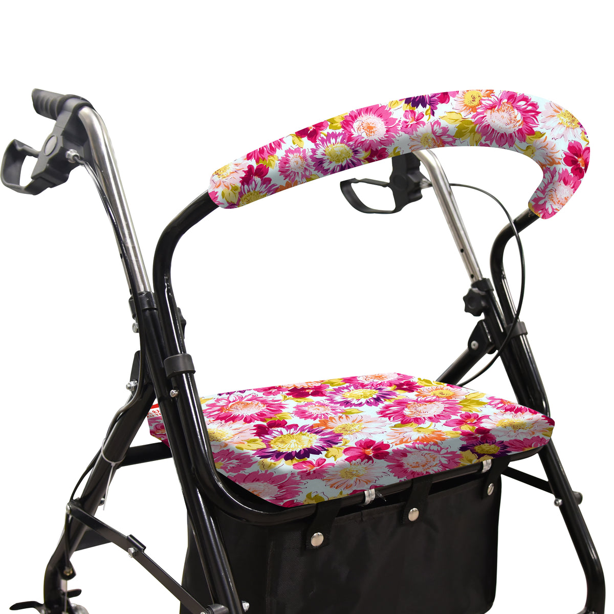 pink flower ​-​Unisex Rollator Walker Seat and Backrest Covers - Universal Soft Rollator Accessories (pink sunflower) -