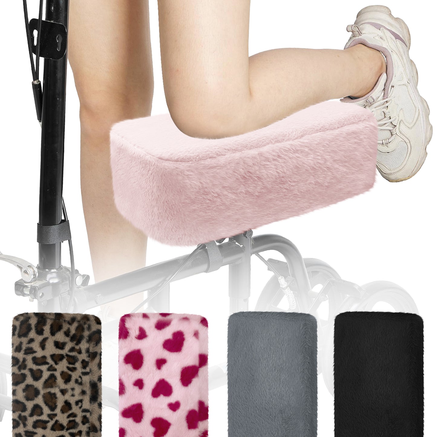 pink-​SPRING SEAON Knee Scooter Pad Cover - Soft Fluffy Plush Memory Foam 2 Inch Thick Universal Fit (5 Colors） - SpringSeaon