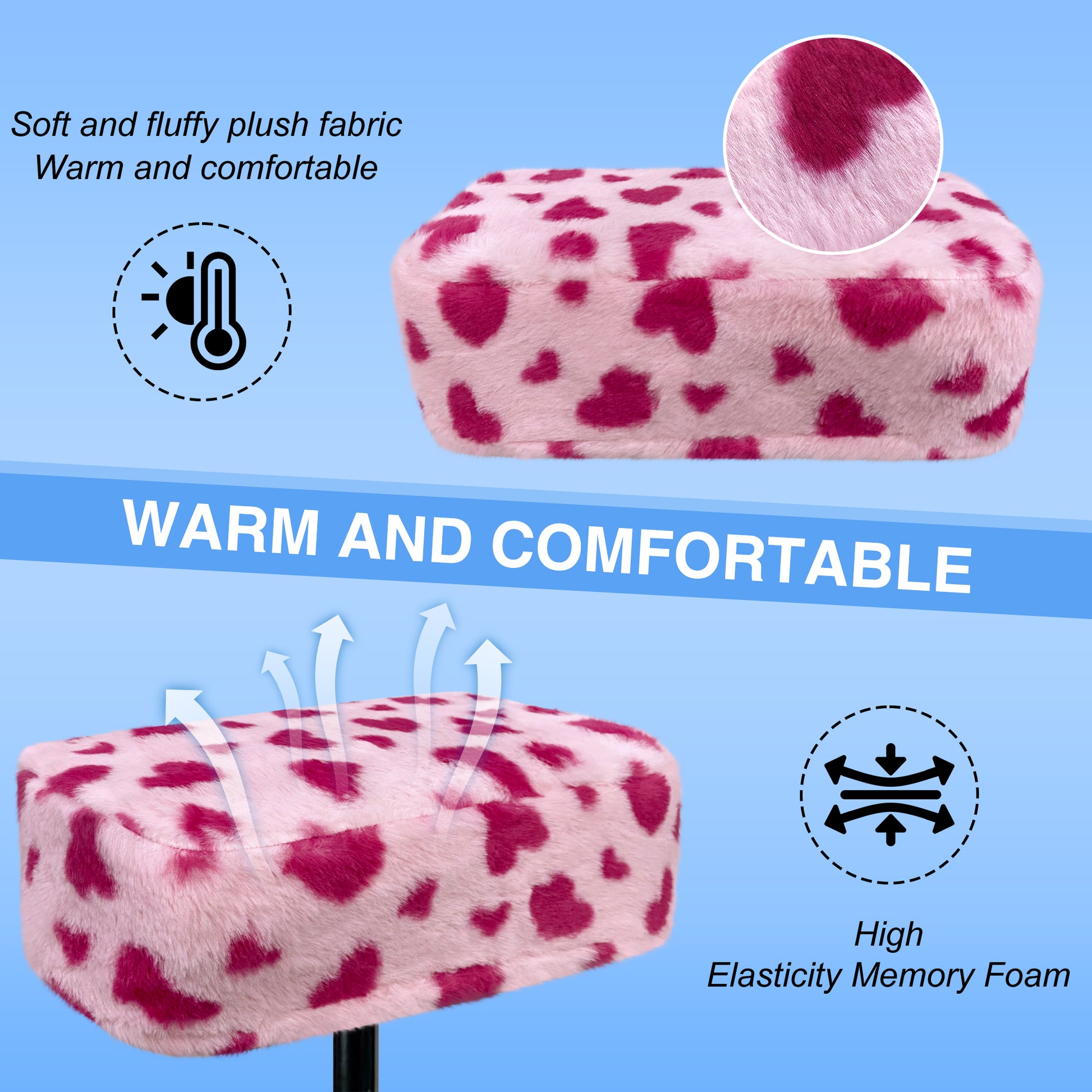 Pink love-​SPRING SEAON Knee Scooter Pad Cover - Soft Fluffy Plush Memory Foam 2 Inch Thick Universal Fit (5 Colors） - SpringSeaon