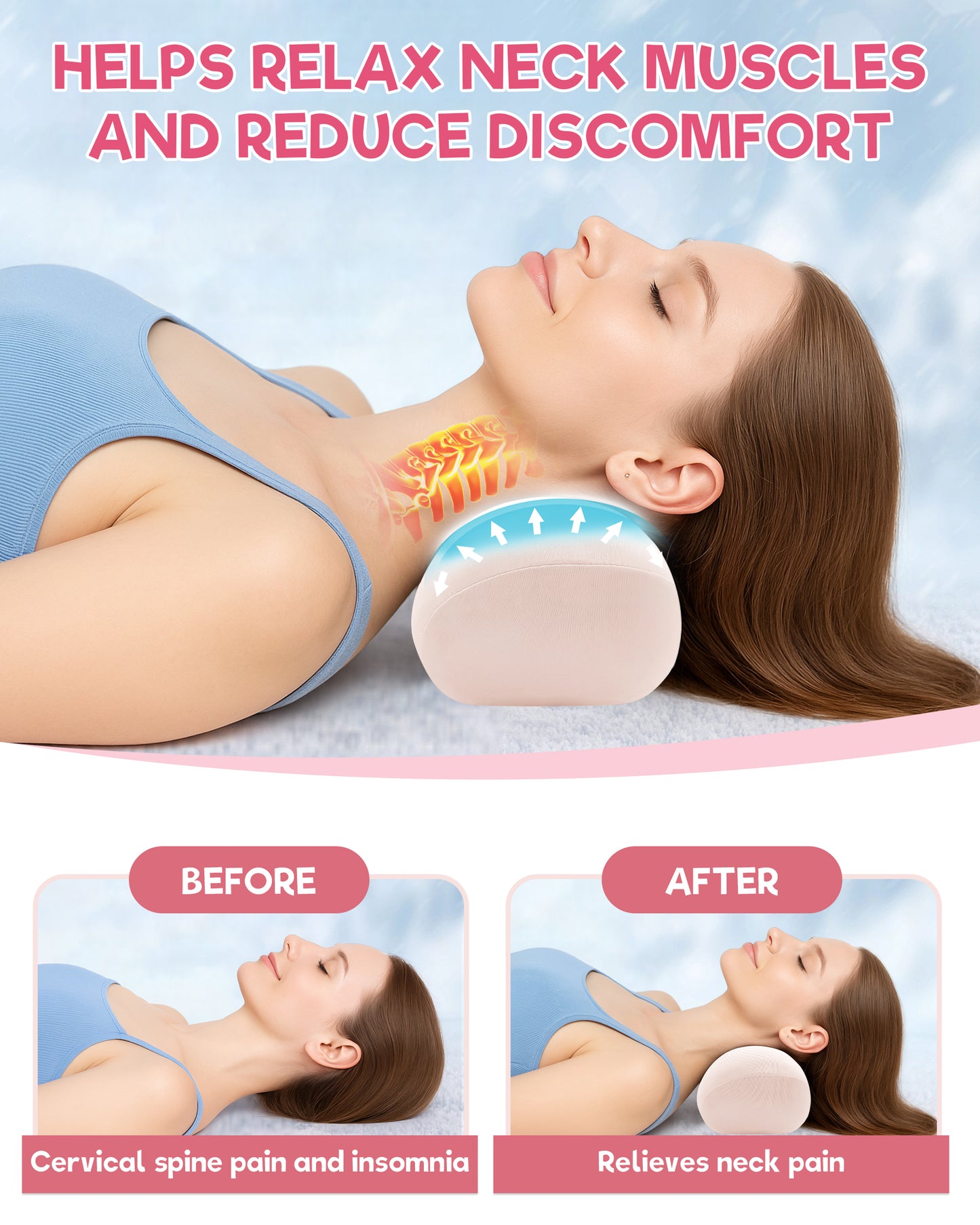 SPRING SEAON Neck Support Pillow for Sleeping - Small Neck Roll Memory Foam with Cool Fabric (3 Colors)