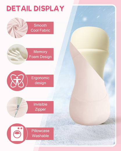 SPRING SEAON Neck Support Pillow for Sleeping - Small Neck Roll Memory Foam with Cool Fabric (3 Colors)