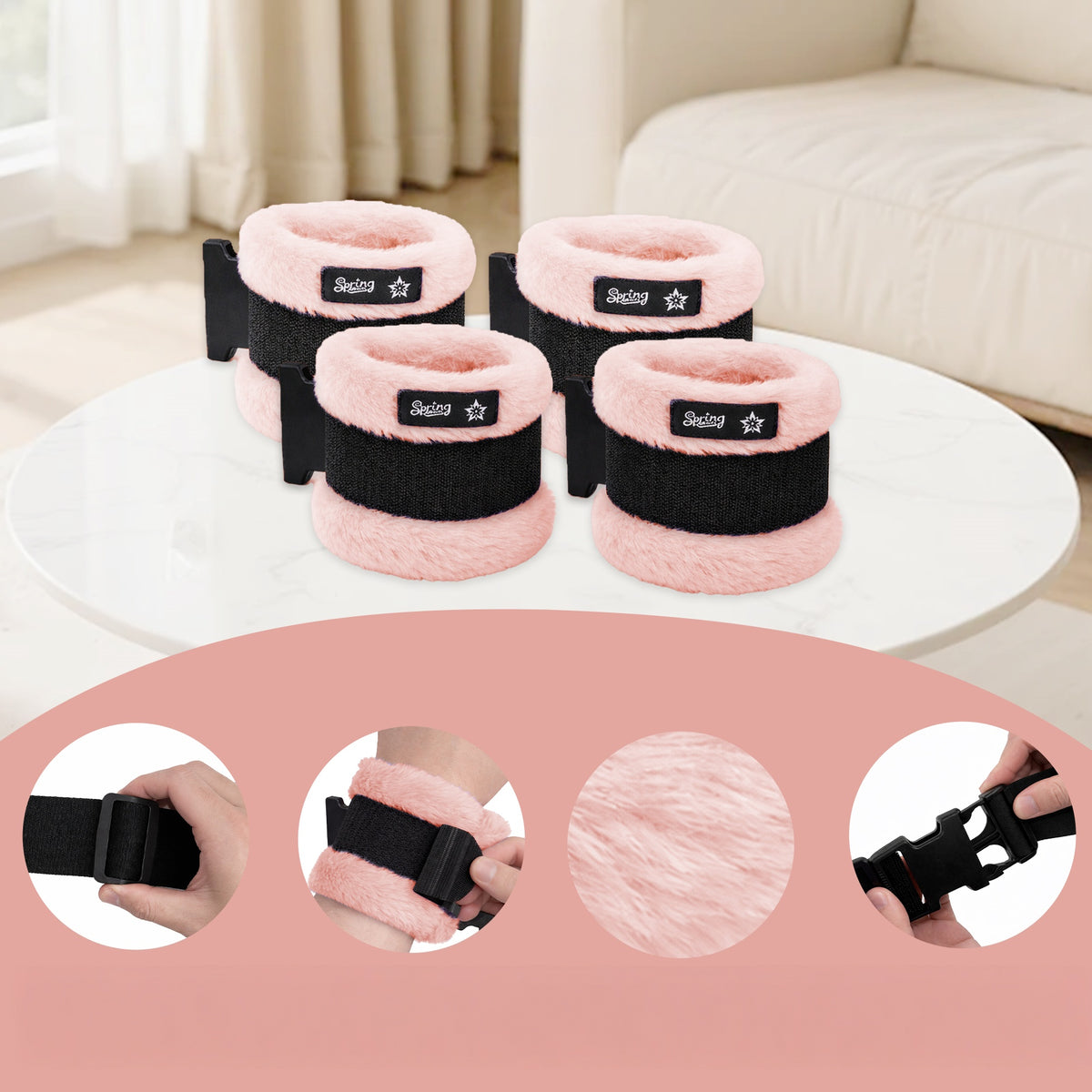 Color-​SPRING SEAON Bed Safety Straps (4 Pack) - Soft Padded Limb Holders with Quick-Release Buckles - SpringSeaon